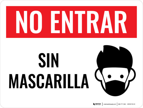 Prohibido Entrar sin Mascarilla con Icono Horizontal - Wall Sign