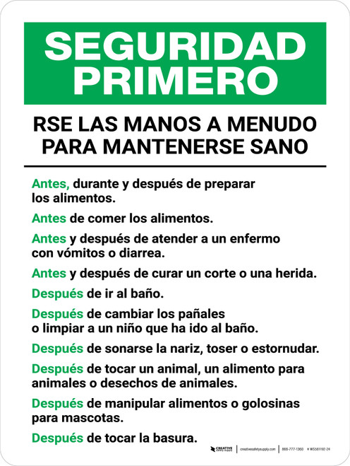 Seguridad Primero - CDC Lávese las Manos a Menudo Vertical - Wall Sign