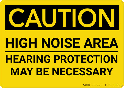 Caution: PPE High Noise Area Hearing Protection Necessary - Wall Sign