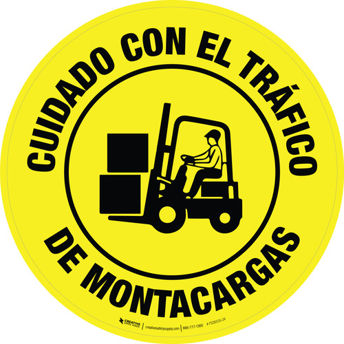 Cuidado con el Tráfico de Montacargas Fondo Amarillo Circular - Floor Sign