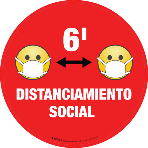 Distanciamiento Social con Máscara Facial Emoji - Rojo Circular - Floor Sign