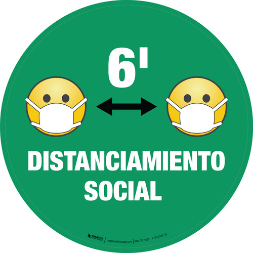 Distanciamiento Social con Máscara Facial Emoji - Verde Circular - Floor Sign
