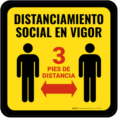 Distanciamiento Social en Vigor a 3 Pies de Distancia - Cuadrado Amarillo Negro Circular - Floor Sign