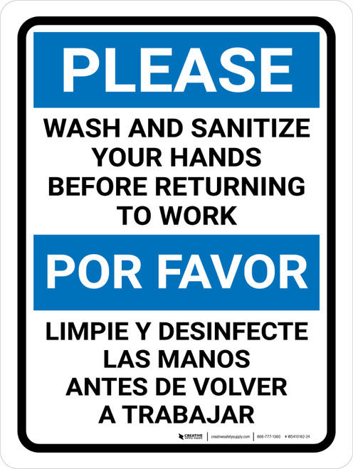 Please Wash And Sanitize Your Hands Portrait Bilingual Spanish - Wall Sign