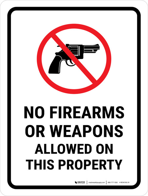 No Firearms Or Weapons Allowed on This Property Portrait - Wall Sign