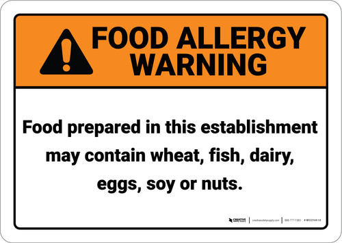 Warning: Food May Contain Wheat Fish Dairy Eggs - Wall Sign
