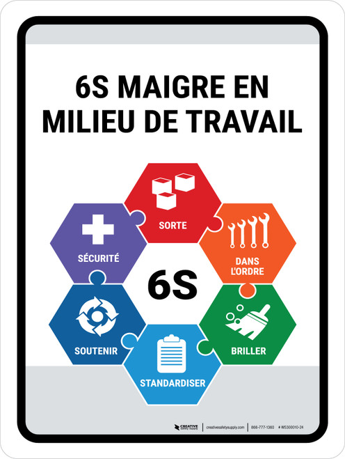 6S Lean lieu de Travail (6S Lean Workplace) V2 French Portrait - Wall Sign