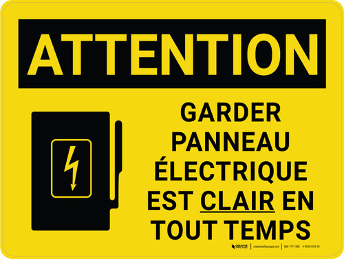 Attention: Garder le Panneau Électrique Clair à tous les Temps (Caution: Keep Electrical Panel Clear at all Times with Graphic) French Landscape - Wall Sign