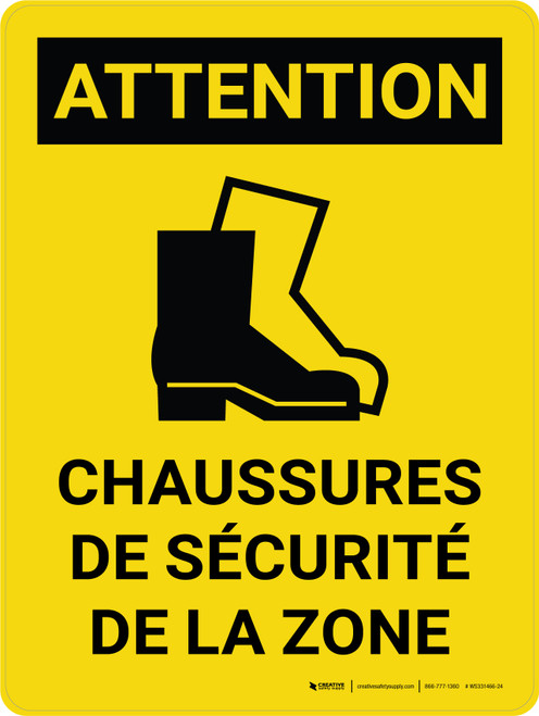 Attention: Les Chaussures De Sécurité De La Zone (Caution: Safety Shoes Area) French Portrait - Wall Sign