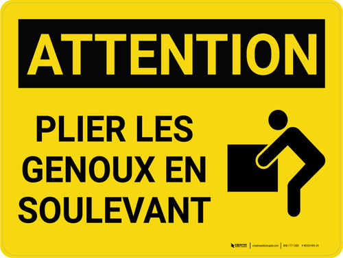 Attention: Plier Les Genoux En Soulevant (Caution: Bend Knees Lifting) French Landscape - Wall Sign