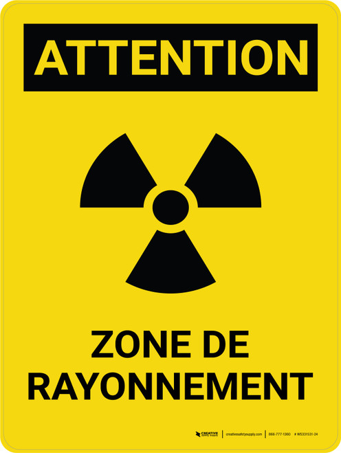 Attention: Zone De Rayonnement (Caution: Radiation Area) French Portrait - Wall Sign
