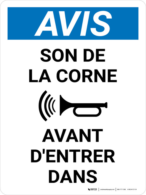 Notice: Le Son De La Corne Avant D'Entrer (Notice: Sound Horn Before Entering) French Portrait - Wall Sign