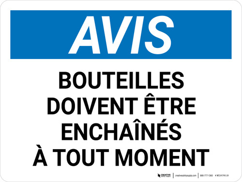 Notice: les Bouteilles Doivent Être Enchaînés à tous les Temps (Notice: Cylinders Must Be Chained at all Times) French Landscape - Wall Sign