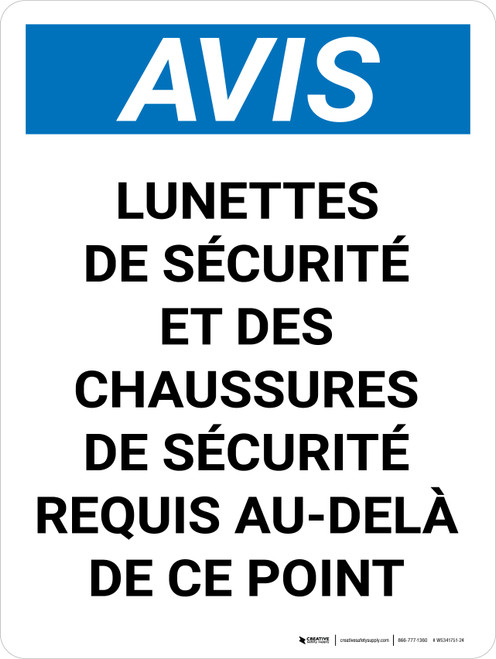 Notice: Lunettes De Sécurité De Chaussures (Notice: Shoes Safety Glasses) French Portrait - Wall Sign