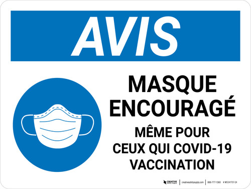 Notice: Masque Encouragé, Même Pour Ceux Avec Covid-19 Vaccination (Notice: Face Mask Encouraged Even For Those With Covid-19 Vaccination) French Landscape - Wall Sign
