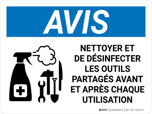 Notice: Nettoyer Et Désinfecter les Outils Partagés (Notice: Clean And Disinfect Shared Tools) French Landscape - Wall Sign