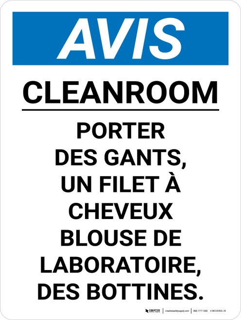 Notice: Salle Blanche De Porter Des Gants Filet À Cheveux (Notice: Cleanroom Wear Gloves Hair Net) French Portrait - Wall Sign