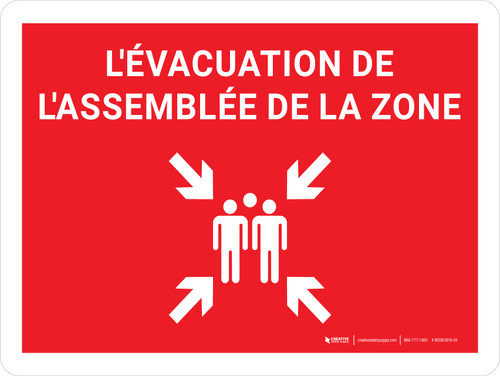 L'Evacuation Assemblée de la Zone (Evacuation Assembly Area) Landscape French - Wall Sign