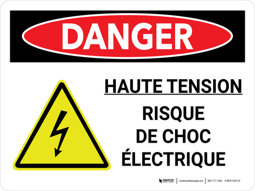 Danger: Haute Tension Risque De Choc Électrique (Danger: High Voltage Electrical Shock Hazard) Landscape French - Wall Sign