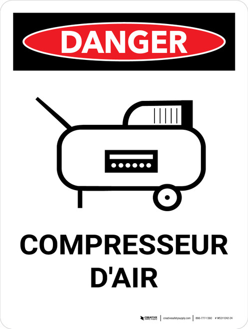 Danger: le Compresseur d'Air avecIcône (Danger: Air Compressor) Portrait French - Wall Sign