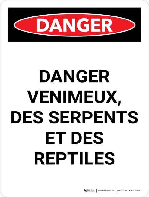 Danger: Les Serpents Venimeux Et Les Reptiles (Danger: Venomous Snakes And Reptiles) Portrait French - Wall Sign