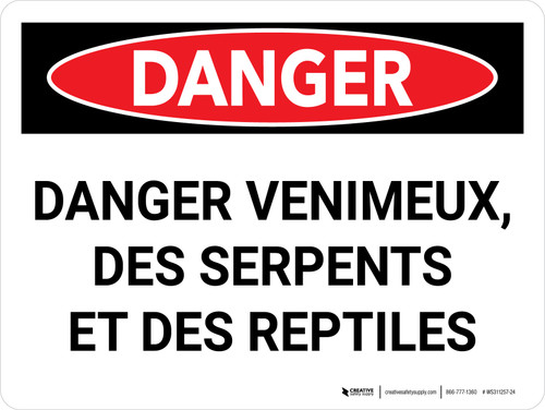 Danger: Les Serpents Venimeux Et Les Reptiles (Danger: Venomous Snakes And Reptiles) Landscape French - Wall Sign