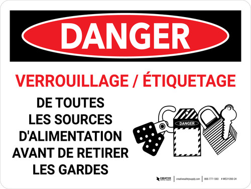 Danger: Lock Out Tag Out (Danger: Lock Out Tag Out) Landscape French - Wall Sign