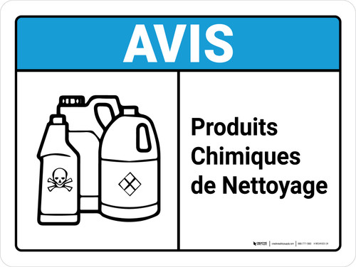 Avis: Produits de Nettoyage (Notice: Cleaning Products ANSI) Landscape French - Wall Sign