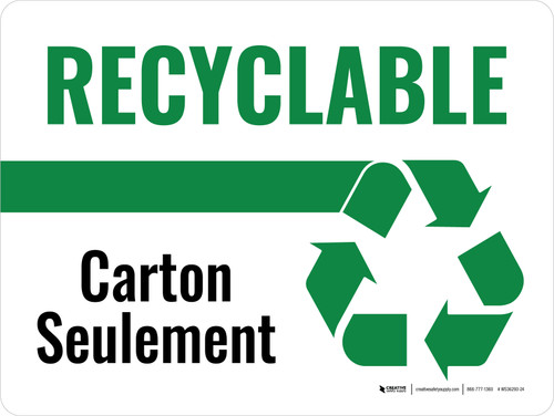 Carton Recyclable Seulement (Recyclable Cardboard Only Green) Landscape French - Wall Sign