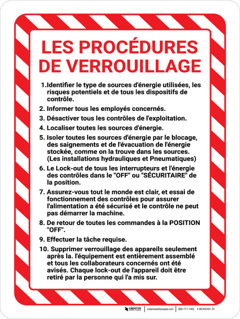 Les Procédures de verrouillage sur les Dangers de la Frontière (Lock Out Procedures with Hazard Border) Portrait French - Wall Sign