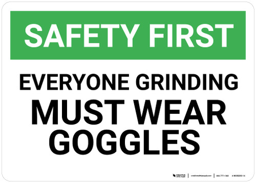 Safety First: Everyone Grinding Must Wear Goggles - Wall Sign