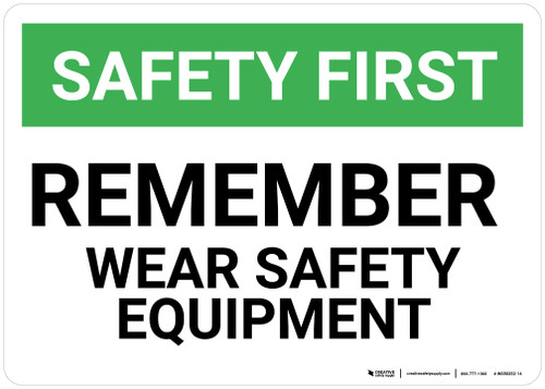 Safety First: Remember Wear Safety Equipment - Wall Sign