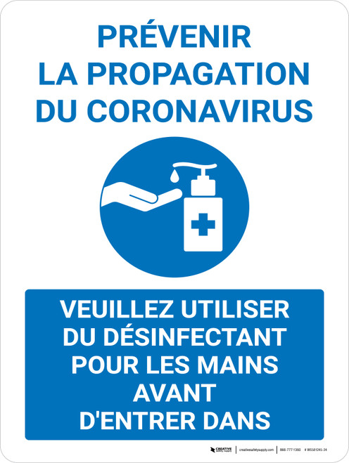 Prévenir Les Coronavirus Veuillez Utiliser Du Désinfectant Pour Les Mains (Prevent Coronavirus - Please Use Hand Sanitizer) Portrait French - Wall Sign