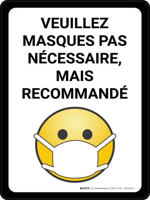 S'Il Vous Plaît - Masques Pas Nécessaire, Mais Recommandé (Please - Masks Not Required But Encouraged) Portrait French - Wall Sign