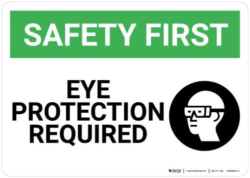 Safety First: Eye Protection Required With Graphic - Wall Sign