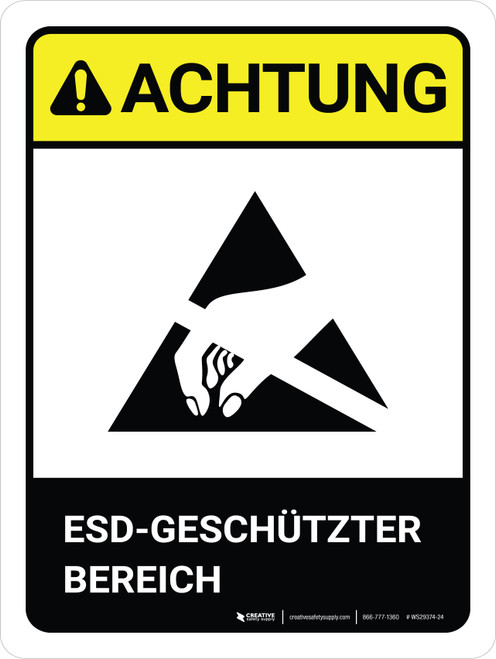 ESD-geschützter Bereich (ESD Protected Area) Portrait German - Wall Sign