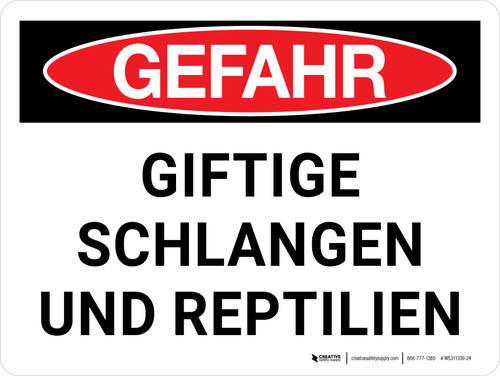 Gefahr - Giftschlangen und Reptilien (Danger - Venomous Snakes And Reptiles) Landscape German - Wall Sign