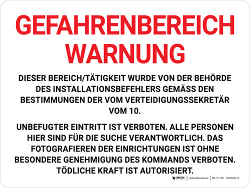 Gefahrenbereich Warnung (Restricted Area Warning) German - Wall Sign