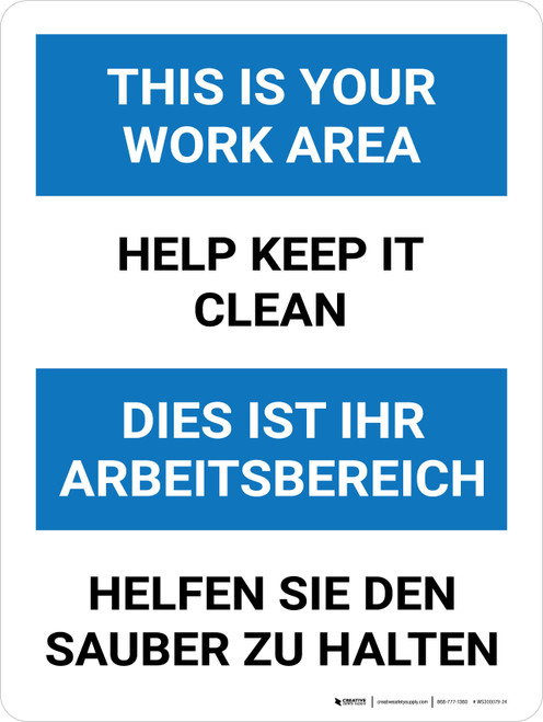Haushalt - Sauber Arbeitsbereich (Housekeeping - Clean Work Area) Bilingual German - Wall Sign