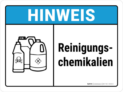 HINWEIS - Reinigungschemikalien (NOTICE - Cleaning Chemicals) ANSI Landscape German - Wall Sign