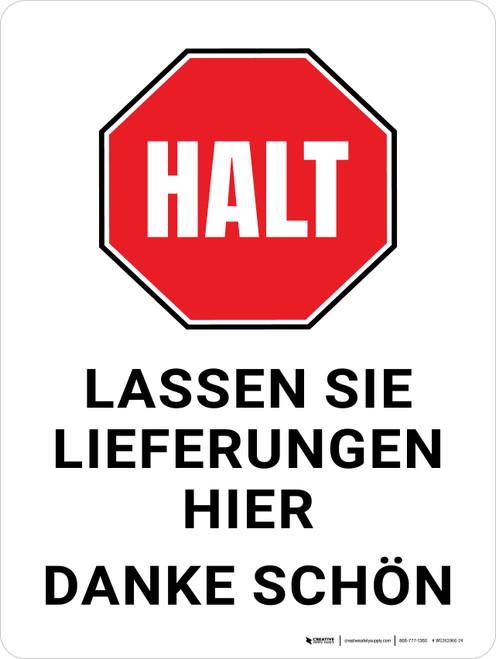 Lassen Sie die Lieferungen hier Danke (Leave Deliveries Here Thank You) Portrait German - Wall Sign