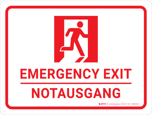 Notausgang (Emergency Exit) Bilingual German with Icon - Wall Sign