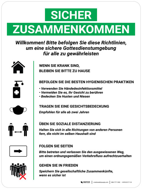 Sicher zusammenkommen (Coming Together Safely) German - Wall Sign