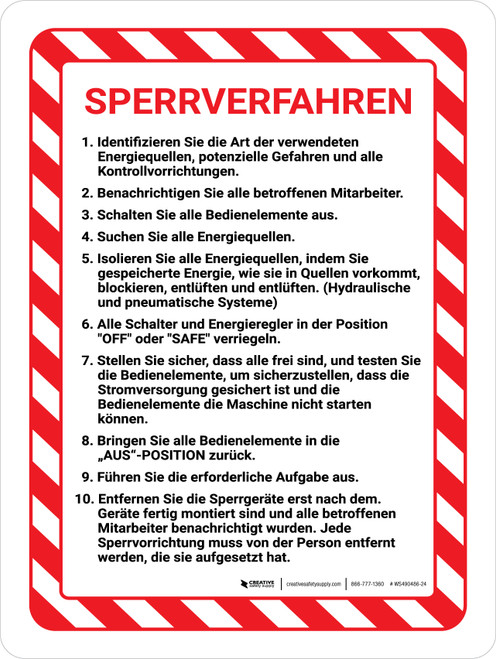 Sperrverfahren (Lock Out Procedures) German - Wall Sign
