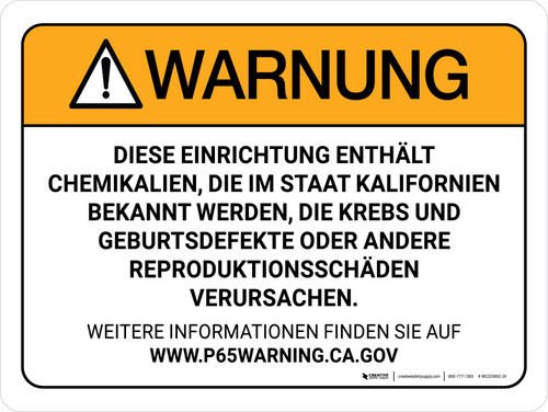 Stütze 65 (Prop 65) Landscape German - Wall Sign