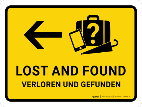 Verloren und gefunden mit Linkspfeil (Lost And Found With Left Arrow) Bilingual German - Wall Sign