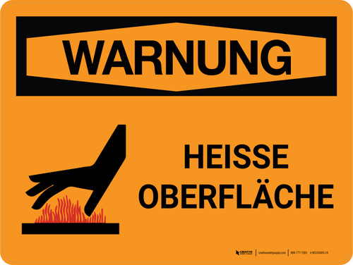 Warnung - Heiße Oberfläche (Warning - Hot Surface) Landscape German - Wall Sign