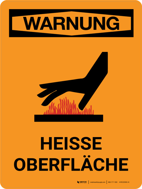 Warnung - Heiße Oberfläche (Warning - Hot Surface) Portrait German - Wall Sign