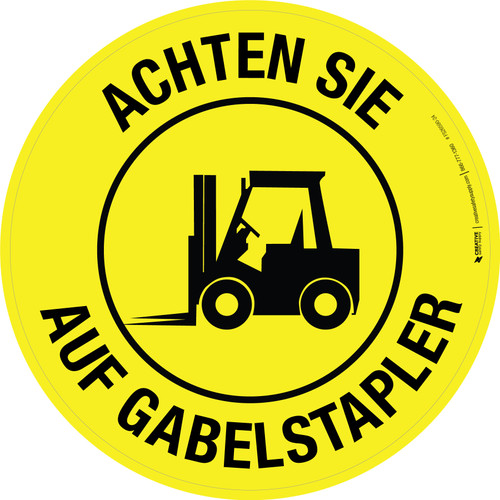Achten Sie auf Gabelstapler (Watch Out For Forklift) Circular German - Floor Sign