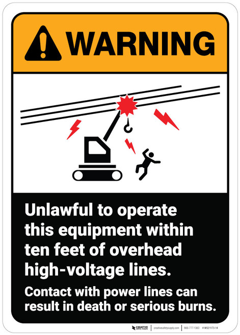 Warning: Unlawful To Operate Equipment High Voltage Lines ANSI - Wall Sign